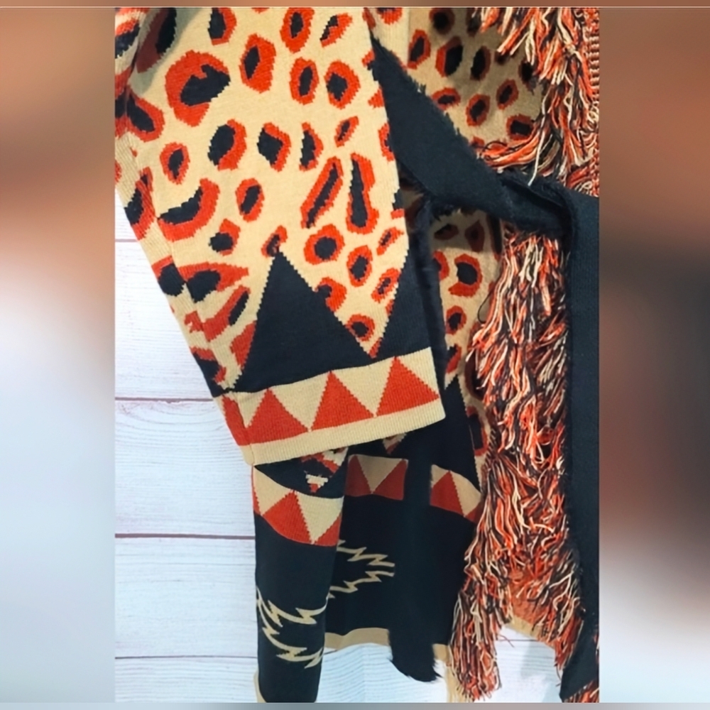 Rare Esqualo Brown and Black Leopard Print Belted Cardigan  Size Large - Picture 7 of 11